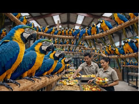 Inside a Massive Blue-and-Gold Macaw Mega Farm – From Chick to Giant Parrot