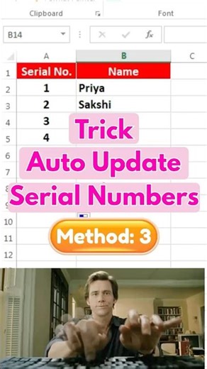 Excel Smart Formula: Auto Update Serial Number Instantly #excel #trick -3 #formula