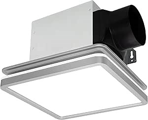 Akicon Bathroom Exhaust Fan with Shower Light, 15W Dimmable 3CCT LED with 3.5W Night Light Vent Fans, 80 CFM, 2 Sones Bath Fan Light Combo for Bathroom and Home, Square, Silver