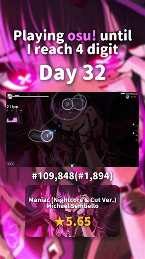 osu!｜Maniac (Nightcore & Cut Ver.) 5.65⭐｜Day 32 #osu #osugame