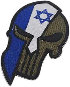 1 PCS Skull and Israel Flag Patches Hook and Loop Embroidered Tactical Military Israel Patch (Israel)