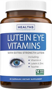 Healths Harmony Lutein Eye Vitamins with Bilberry and Vitamin A, Eye Care Supplement, 60 Capsules