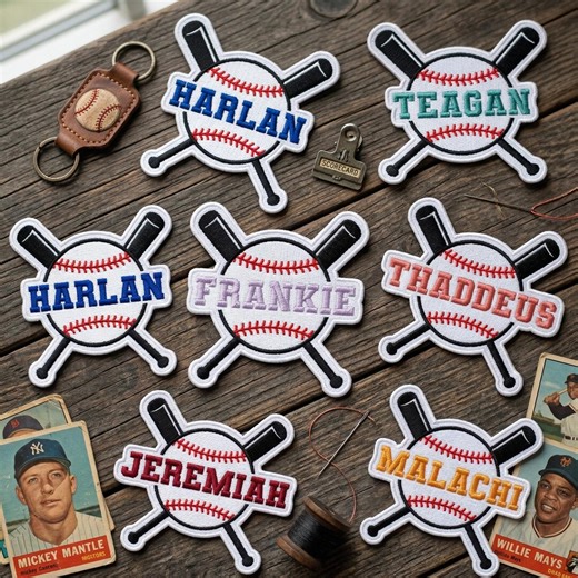 Custom Baseball Name Embroidered Patch, Personalized Crossed Bats Embroidered Patch, Softball Team Spirit Gear Art Decal