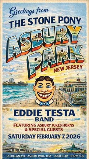 🎸 Asbury Park… we’re coming home! Eddie Testa Band LIVE at The Stone Pony! Featuring the Asbury Jukes Horns Special Guests 🔥 📅 February 7, 2026 🎟 Tickets available at The Stone Pony Box Office or on Ticketmaster! Don’t miss it — hit share & tag your crew! 🙌 #StonePony #AsburyParkNJ #EddieTestaBand #JerseyShoreMusic #TheJerseyShore #AsburyParkMusic #LiveMusicNJ #AsburyJukes #SSJ #BoardwalkVibes #ConcertNight #LiveMusicScene #NJMusicScene #ShoreSound #SupportLocalMusic #RockAndSoul #LiveShow