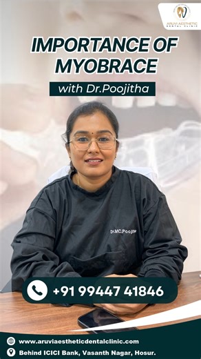 Myobrace is a natural, preventive orthodontic solution designed to guide your child’s jaw and muscle growth — helping permanent teeth come out straight, healthy, and perfectly aligned. 🌟 No brackets, no wires, no stress. Just early correction with gentle guidance. To know if Myobrace is right for your child, visit Aruvi Aesthetic Dental Clinic today! 🦷💙 📍Behind ICICI Bank, Vasanth Nagar, Krishnagiri Road, Hosur. 📞 919944741846 🌐aruviaestheticdentalclinic.com 🔗https://www.youtube.com/@aruv