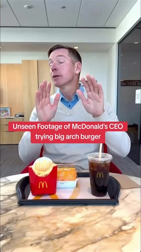 Unseen footage of CEO of McDonald's tasting the new Big Arch Burger. The clips they didnt put #mcdonalds #bigarch #food