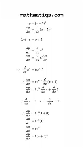 Chain Rule of Differentiation ||Derivative of (x+5)^6 #shorts #maths #mathmatiqs