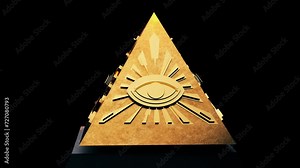 divine golden eye symbol of god, with an eye inside a triangle and stars background - animated illuminati icon, emblem of world power for conspiracy theories and new world order, 3d concept