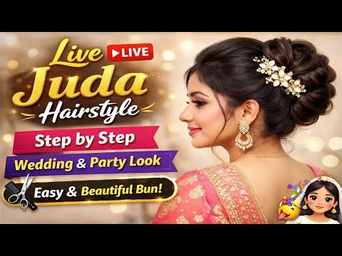 Live Juda Hairstyle 💖 | Easy Bun Hairstyle Step by Step | Wedding & Party Hair Tutorial