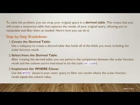 Comparing SQL Scalar Function Results to a Column in SQL
