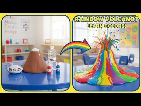 Rainbow Volcano Experiment 🌈 Learn Colors with Baking Soda Science #preschoollearning