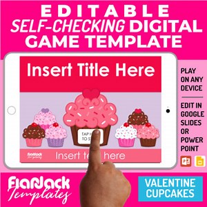 Google Slides PPT Game Template | Editable Self-Checking | Valentine Cupcakes