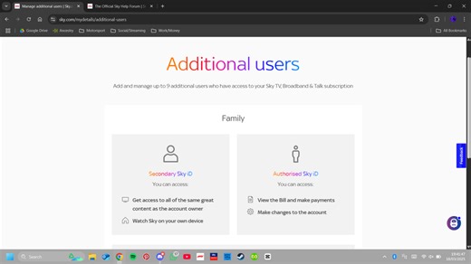 Re: Adding addition users to a Sky account