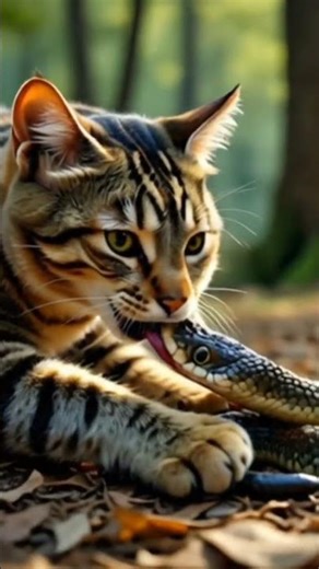 Cat eating snake #aicat #snake cats #cat #animals