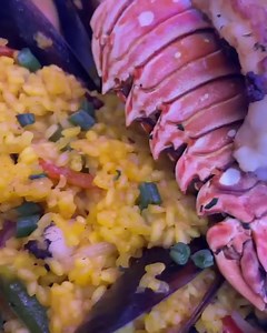 2K views · 23 reactions | Have you tried our Sugar Factory Seafood Paella襤 Tasty, tender lobster tail, Spanish chorizo, scallops, shrimp, mussels served over a mix of yellow rice, red bell peppers, and chopped parsley  咽 #SeafoodPaella #LobsterTail #MiamiBeach #Miami | : @toyatastes | Sugar Factory | Facebook