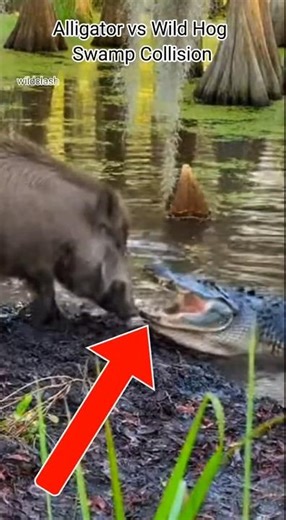 Alligator vs Wild Hog Swamp Collision – Florida USA
