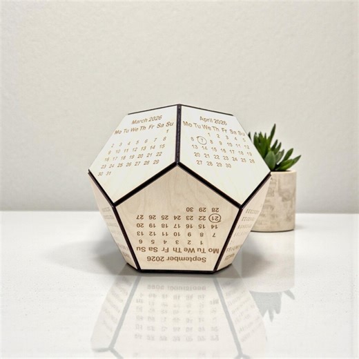 3D Wooden Calendar 2026 - Personalized Dodecahedron Desk Calendar - Unique Wood Gift - Etsy