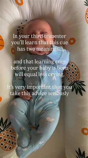 If your first baby is due in 2026 here’s what’s important to know about cues: 1. Your baby will use cues to tell you what they need - hungry, tired, full, gassy. (Take time to learn cues.) 2. Crying is a late cue. Often babies cry because the cue wasn’t recognized and they don’t know any other way to tell you they need something. 3. When you understand the cue your baby is showing you can meet her need faster….so she cries less. (🙌 Understanding cues means= LESS CRYING) 4. Some cues have more t