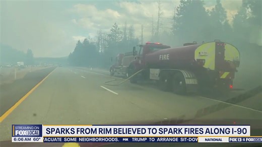 Sparks from rim believed to have caused I-90 fires that shut down 30-mile stretch