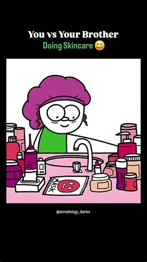 Dr Preeti Mor on Instagram: "Me doing my 10-step skincare routine vs. my bro washing his face with just water ➡️✨ And somehow… his skin still wins 🙃💀 #SkincareHumor #SkincareRoutine"