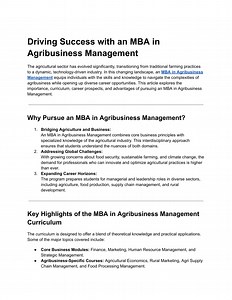Driving Success with an MBA in Agribusiness Management - SlideServe
