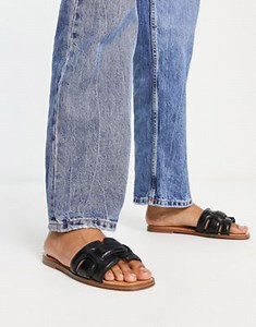 ALDO Elenaa padded flat sandals in black leather  | ASOS