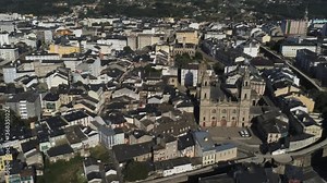 Roman walls, cathedral and buildings in Lugo. Galicia,Spain