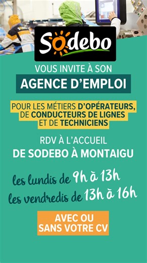 Rendez-vous à l’Agence Sodebo ⭐️ Permanences tous les lundis entre 9h et 13h et les vendredis entre 13h00 et 16h00, au niveau de l’accueil de Sodebo 🥗 | Sodebo