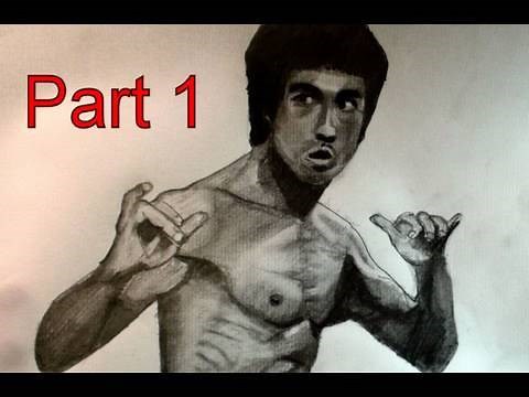 How to Draw Bruce Lee Step by Step (Pencil, Tortillion, Paint Brush)