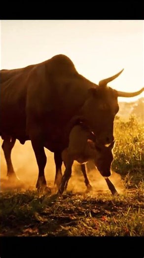 Mother cow saves her calf from a giant python