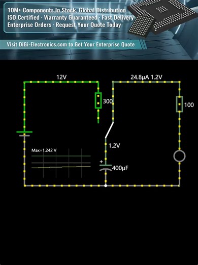 The Golden Rule of capacitors! ⚡️ (Watch the voltage...) Watch how a capacitor charges up (voltage slow!) and discharges (voltage slow again!). The rule? Voltage CANNOT change instantly! 🔋 #Electronics #Science #electronics, #engineering, #DIY, #learnontiktok, #science, #circuits, #tech, #capacitor, #physics