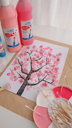 COTTON BUD BLOSSOM TREE 🌸 Such an easy activity to set up for small hands. Simply draw out a tree trunk and set out various shades of pink paint with some cotton buds. @mummy_and_my_three #BakerRoss #springcrafts #paintingideas #earlyyearsideas #kidscrafts #blossomtree #blossomcrafts | Baker Ross