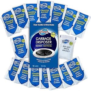 Glisten Garbage Disposer Cleaner and Freshener with Foaming Action, Helps Remove Buildup in Drains, Lemon Scent, Made in the USA, 16 Packets
