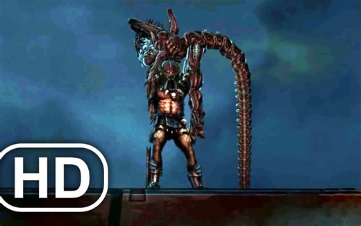 捕食者将Predalien扔出金字塔场景4K超高清-外星人大战捕食者