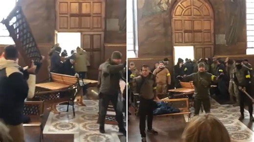 Shock moment six-hour brawl between worshippers & priests erupts in church