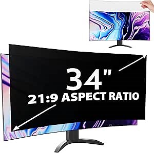 Computer Privacy Screen 34 Inch for 21:9 Curved Monitor, Removable 34inch Anti Blue Light Anti Glare Monitor Privacy Filter Shield