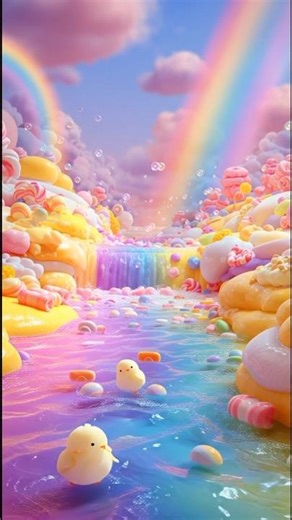 Chicks on Magical Rainbow Waterfall 🌈✨ | 3D Shorts