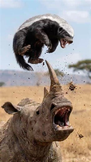 Never Underestimate A Honey Badger | Even Against A Rhino! #shorts #animalfight #honeybadger