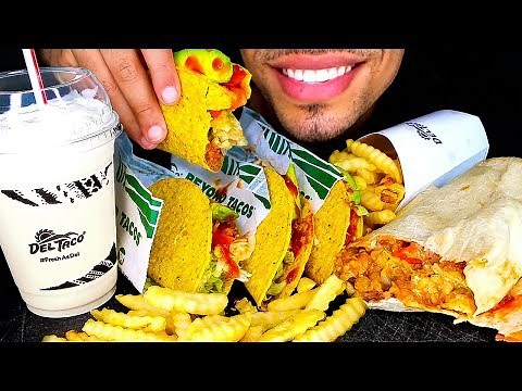 ASMR DEL TACO FRESH AVOCADO BEYOND MEAT VEGAN TACOS MILKSHAKE MACHO BURRITO MUKBANG | EATING SOUNDS