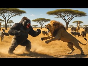 Gorilla 🦍 vs Lion 🦁 | Wild Animal Fight in Savannah | Life 4.4 Million Years Ago