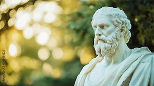 A white marble statue of Socrates, the ancient Greek philosopher
