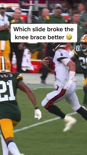 Which slide broke his knee brace better 🤣 . . #tombrady #kneebrace #nfl #football #tampabaybuccaneers