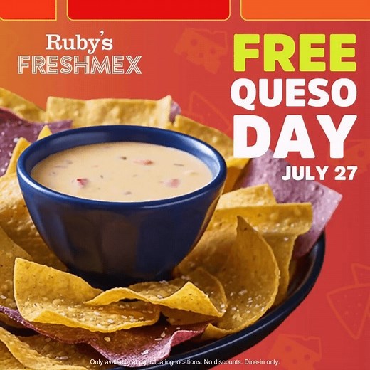 76 reactions · 28 shares | You + FREE queso. July 27. No purchase necessary. | Ruby Tuesday | Facebook