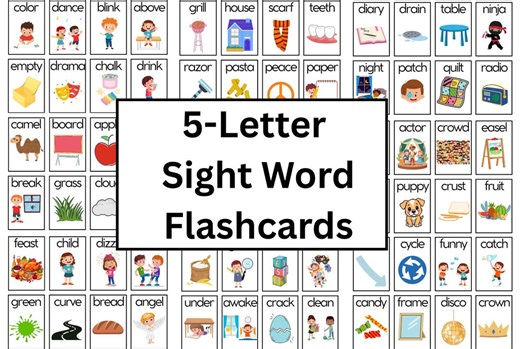 5-letter Sight Word Flashcards | Pre-k Kindergarten, Ready for Printing (digital Download) - Etsy