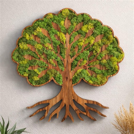 Tree of Life Wall Art Teak Wood With Moss, Large Nature Inspired Boho Hanging - Etsy