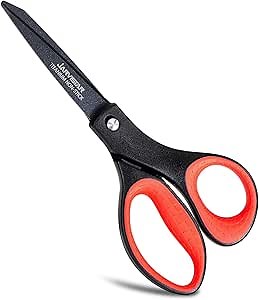 JARVISTAR 8'' Titanium Non-Stick Scissors, One Scissors and Dual Use Comfort Grip Straight Office Craft with Adjustable Glide Feature for Home School Sewing Fabric (Red/Black) (JVS-BS10)