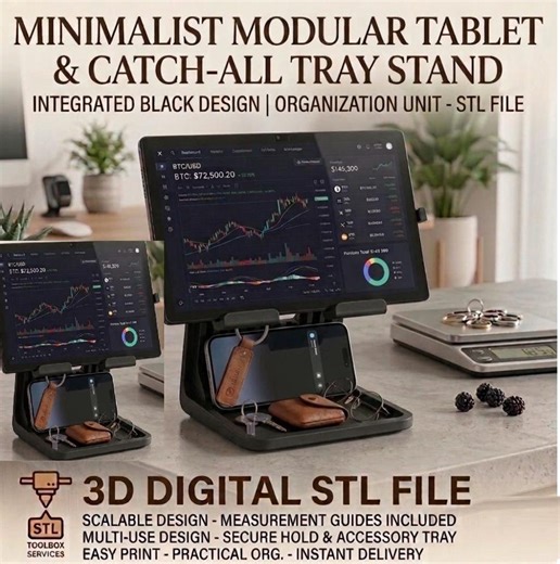 Modular Tablet Stand With Catch-all Tray: Crypto Desk Organizer, Minimalist Office Station - Etsy