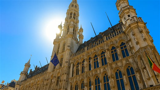 ブリュッセルの歴史的な市庁舎を歩く