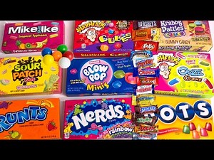 Filling Cups With Candy | Unboxing Candies Nerds Warheads Blow POP MINIS Dots Sour Patch kids Runts