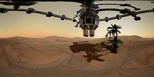 VR 360 alien spaceship rotate over desert. ufo